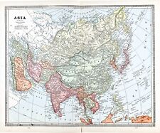 1893 Asia Map Mongolia India China Siam Persia Arabia Afghanistan Korea Japan