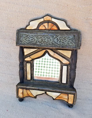 Vintage Ancient Moroccan Brass Bone Camel Inlaid Wall Mirror Handmade Home Decor - Image 1 of 4