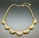 Monet Scallop Crescent Choker Necklace Frosted Gold Tone Box Chain Signed M 18"