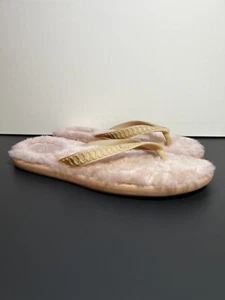Girls UGG Australia Pink Fluffy Fur Lined Flip Flop Sandals / Size 5 - Picture 1 of 9