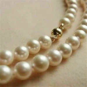 9K Solid Gold CLASP 8-9MM White Akoya Pearl Necklace AAA  - Picture 1 of 3