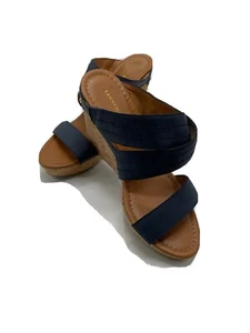Tommy Hilfiger Wedge navy Blue cork Sz 8 Look *Read - Picture 1 of 11