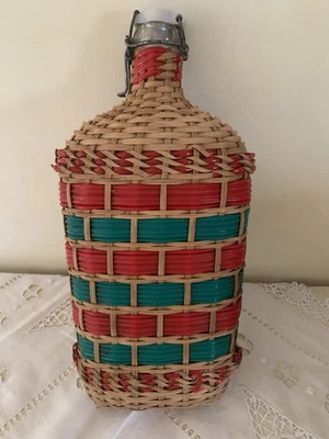 Ancienne Gourde De Pèlerin Verre Et Osier Lourdes Vintage - Photo 1/4