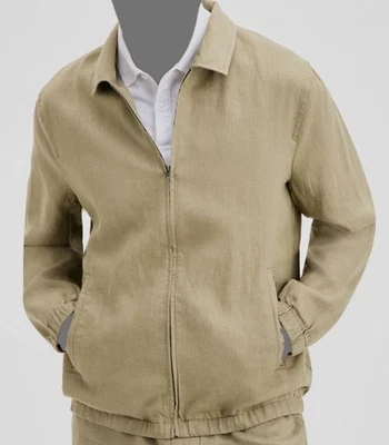 Chaqueta bomber Club Room para hombre de lino verde con cremallera frontal talla XL Foto 1 de 2