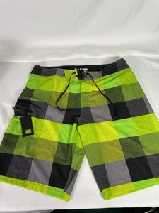 Rusty Phantom Green Colorblock Plaid Swim Trunks Size 38 Wax Comb Bottle Opener - Picture 1 of 14