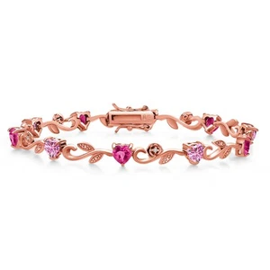18K Rose Gold Plated Silver Heart Shape Pink Moissanite Pink Created Sapphire - Picture 1 of 4