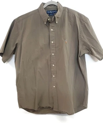 Ralph Lauren Shirt Mens Large Brown Blake 100% Cotton Button Down Short Sleeve - Image 1 of 4