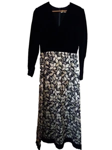 Vintage 60s 70s UK 10 Velvet Brocade Maxi Dress Jerimain of Worcester Black Gold - Picture 1 of 7