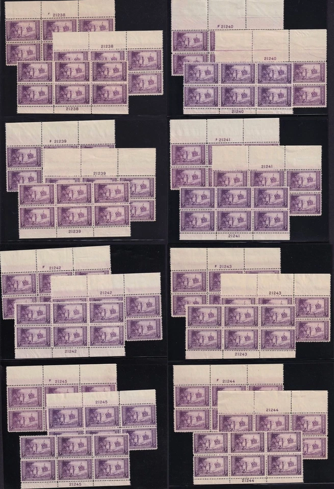 1934 Wisconsin Tercentenary 3c Sc 739 MNH complete matched plate blocks of 6 (E2 - Image 1 of 4