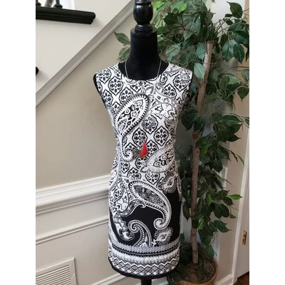 APT. Vestido de 9 vainas para mujer grande blanco negro estampado de cachemira suéter elástico Foto 1 de 4