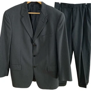 Joseph Abboud Mark Shale Sz 42R/W36 2-Piece Suit w/ Blazer Jacket Black Striped - Picture 1 of 13