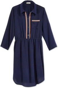 Monteau's Max & Riley Girls' Three-Quarter-Sleeve Shirtdress Size XL Navy - Picture 1 of 1
