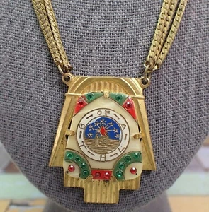 "Collar de Grupo Fraternal Desconocido Vintage Rojo Verde Estrás Triple Cadena 15" - Imagen 1 de 16