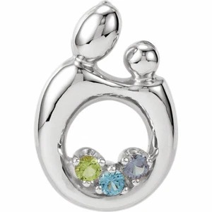 Mother and Child Birthstone Pendant Sterling Silver 1-6 Stones, Mom's Jewelry - Picture 1 of 13