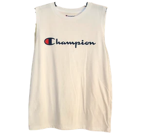 Champion Boy's Crew Neck Muscle Tank Top T-Shirt - White - Logo - Large - Picture 1 of 4