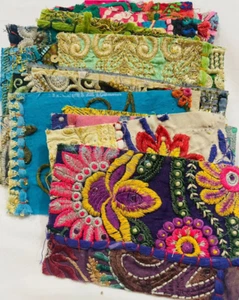 Vintage Embroidered Fabric Scraps Boho Cotton Scraps Junk Journal Charm pack - Picture 1 of 13