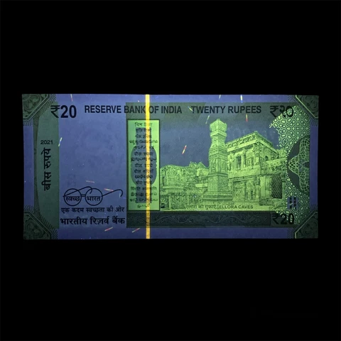 INDIAN 20 Rupees Banknote GANDHI UNC PAPER MONEY CURRENCY Beautiful UV Design Cover