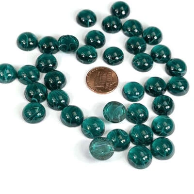 Green Swirl Vintage Czech Glass Medium Dome Round Cabochons 36 pcs 13mm J753 - Image 1 of 2