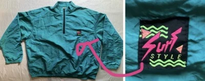 Vtg 90s Surf Style Iridescent Blue Green Windbreaker One Size Fits All LRG? USA - Image 1 of 4