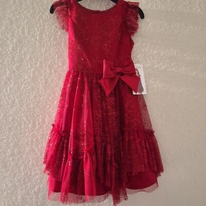 Jona Michelle Girls Christmas Dress Red Satin Bow Sz 6 - Picture 1 of 7
