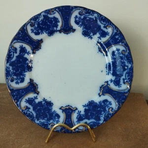 Antique Victorian 'Regent England' Staffordshire Flow Blue Plate, Gilding, 25cm - Picture 1 of 9
