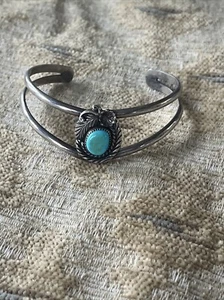 Turquoise Leaf Cuff Bracelet Southwestern Navajo Gary Reeves Sterling Silver - Picture 1 of 10