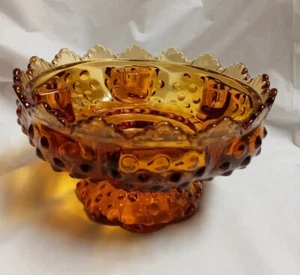 Fenton Art Glass Footed Candle Holder Colonial Amber Hobnail 3872-CA Vintage - Picture 1 of 5