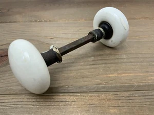 Vintage Reclaimed Door Knob Set Restoration Project Hardware White Porcelain - Picture 1 of 13