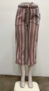 Marissa Olivia striped elastic waist drawstring wood beads front pockets Capri . - Picture 1 of 1