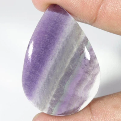 84.45 Cts, Natural Purple Fluorite Pear Shape Cabochon Loose Gemstone 32X45X6 mm - Image 1 of 4