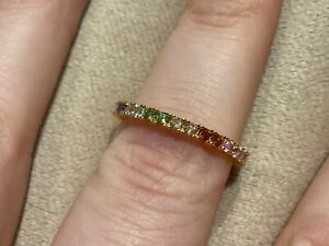 Diamond Eternity Rainbow Colour Ring 1.8 Carat Lab Created Gold Plated 925 N