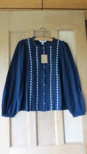 BNWT BODEN Marina Embroidered Jersey Shirt Top SZ 12, Navy - Picture 1 of 6