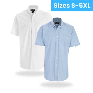 NEW Mens Premium Oxford Shirt Short Sleeve Button Down Collar Dress Shirt - Picture 1 of 5