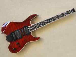 Red Headless Electric Guitar with Abalone Inlay,Rosewood Fretboard,Customized 