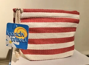 Nautical Red/White Stripe Small Straw Holiday Clutch Beach Bag Cosmetics Purse - Picture 1 of 5