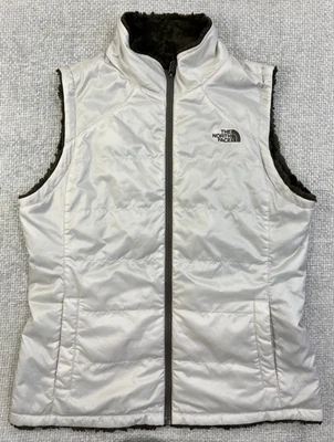 Chaleco reversible The North Face para mujer M blanco marrón aislante polar Mossbud Foto 1 de 4