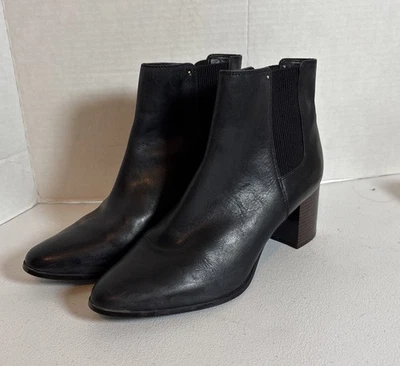 Calvin Klein Felda Black Leather Ankle Booties Slip On Boots Womens Size 8.5 - Image 1 of 4