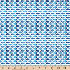Fish School White PWKT028 White 100% Cotton Fabric By the half yard - Picture 1 of 2