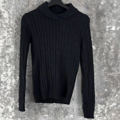 Liz Claiborne Liz & Co Size S Cable Knit Ribbed Mock Neck Sweater Black - Image 1 of 4
