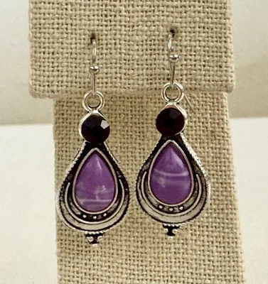 Pendientes enchapados en plata de piedra de pino coreano púrpura boho indie joyería llamativa Foto 1 de 4