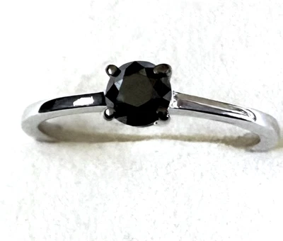 0.5 ctw Natural Black Diamond Solitaire Ring / size 8 / 925 Sterling Silver  - Image 1 of 4