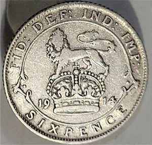 1914 Sixpence 6p Great Britain England Silver Coin - Picture 1 of 2