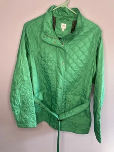 Peter Millar Quilted Puffer Jacket Green w Belt Cold Weather Women’s Size Large - Picture 1 of 9