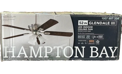 Hampton Bay Glendale III 52 in. LED Indoor Brushed Nickel Ceiling Fan with Light - Image 1 of 4