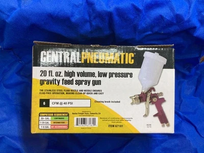 CENTRAL PNEUMATIC 20 oz. Pistola pulverizadora de aire de alimentación por gravedad HVLP NUEVA DE STOCK Foto 1 de 4