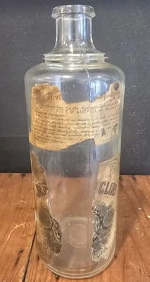 Botella de whisky antigua Jefferson Club etiqueta parcial pre prohibición Foto 1 de 4