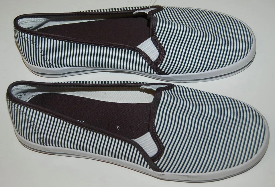 ZAPATOS NIÑAS Lona NEGRO BLANCO RAYAS Cubierta Talla 6 Foto 1 de 1