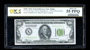DBR 1934 $100 LGS FRN Dallas Fr. 2152-Klgs PCGS-B 55 PPQ Serial K00026253A - Picture 1 of 2