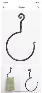 Wrought Iron Hand Towel Rack Holder, Decorative Swirl Ring Hanger RTZEN Handmade - Picture 1 of 3