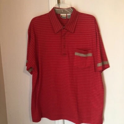 Camisa polo London Fog para hombre a rayas rojas manga corta mezcla de algodón bolsillo botón 2X Foto 1 de 4